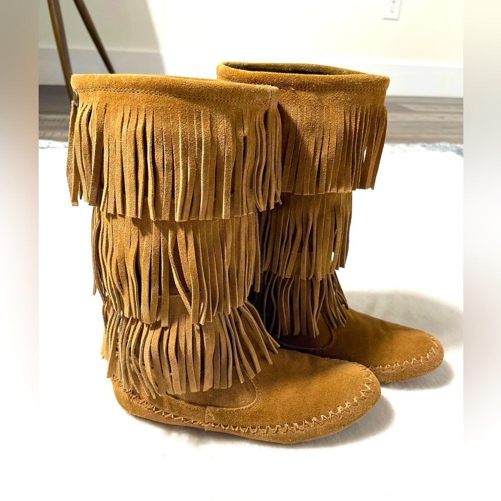MAKALU CALIFORNIA NALANI TRIPLE FRINGE WESTERN HIPPIE LEATHER BOOTS SIZE 8M